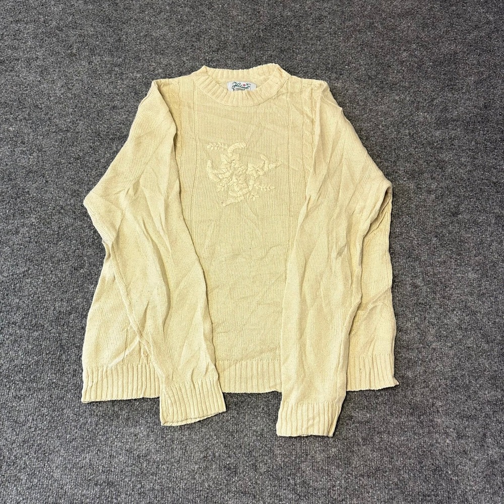 Haband! Sweater Womens Size L Beige Floral Embroidered Knit Crew Neck Pullover